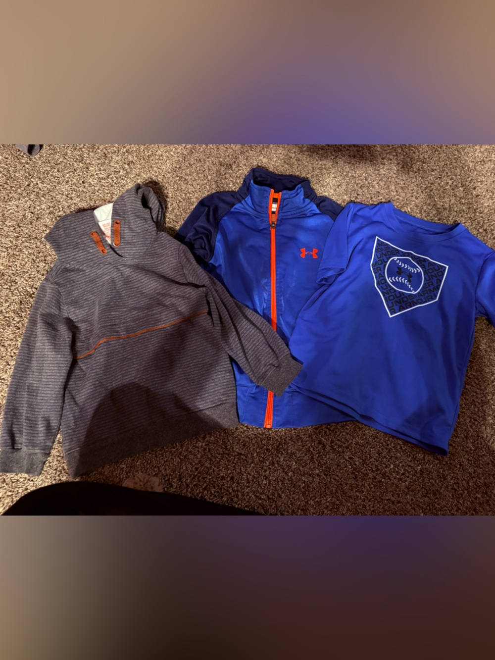 Under Armour Blue Athletic Jacket with Orange Accents + Gray Pullover Hoodie